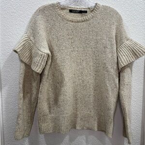 Lauren Ralph Lauren Tan Ruffle Wool Blend Sweater